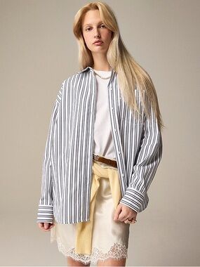 J Crew Étienne Oversized Striped Cotton Poplin Button Down